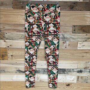 LuLaRoe size One Size (2-12) Red, Green, Gold Santa & Geometric Pattern Leggings
